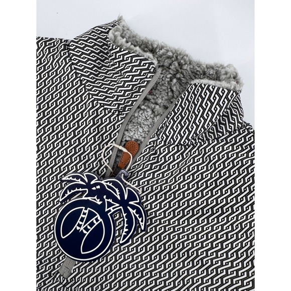 USA Palm Quarter Zip Sherpa Jacket Large Pullover Geometric Print Reversible - Picture 2 of 13
